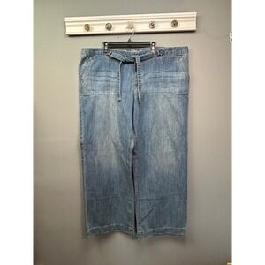 Avenue Jeans Women's Wide Leg Denim Pants Size 26 Belted Blue Light Wash Patch‎